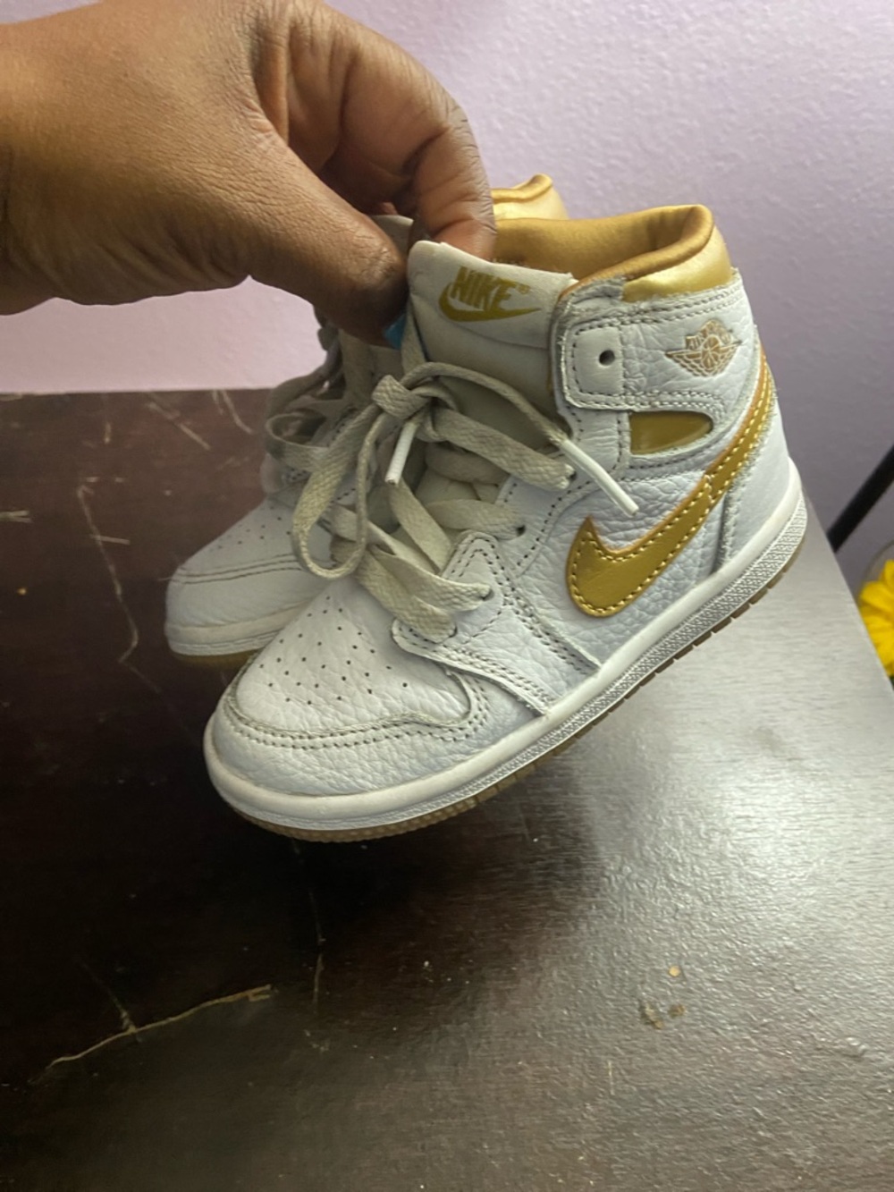 Jordan Kids White and Gold High-Top Sneakers